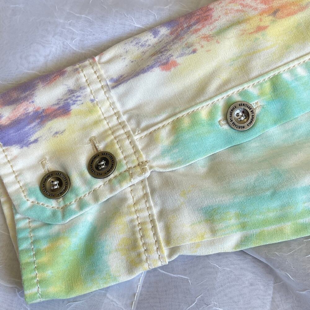 Denim Distillery Heritage America White Button Down Colorful Paint Pattern Shirt - Picture 14 of 16